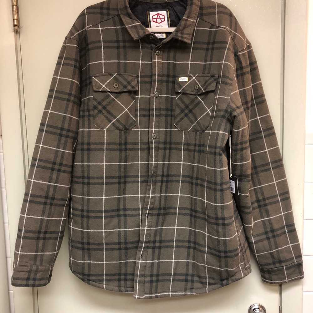 RVCA Men's Plaid Long Sleeve Woven Button Up Shirt